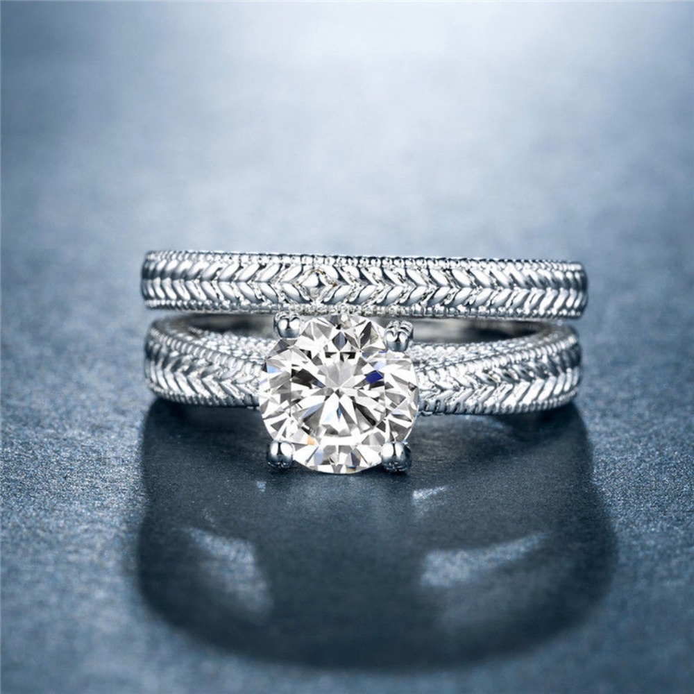 Luxury 925 Silver Ring Round Cut White Sapphire - Picture 2 of 6